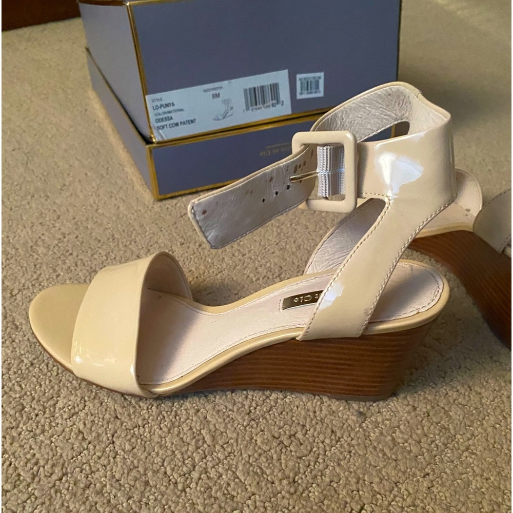Camel color Louise et Cie patent wedge heel. Size 8.  Excellent condition.